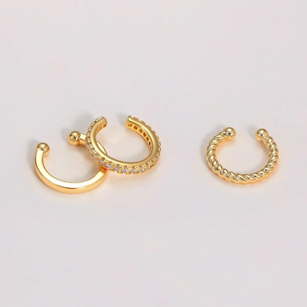 Thin Chunky Ear Cuffs Non Piercing for Women - Dainty 14K Gold Plated/Sterling S - Picture 6 of 9